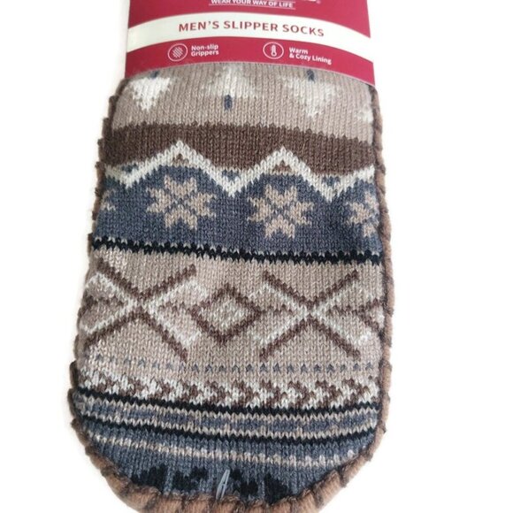 MUK LUKS Mens Slipper Socks Size L/XL Shoe Size 11/13 Tan Tree Warm Comfortable - Picture 3 of 5